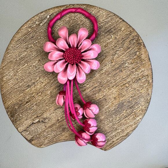 Leather Flower Purse Charm Genuine Leather Fall Daisy Bag Charm NEW FAST SHIP - Picture 2 of 8